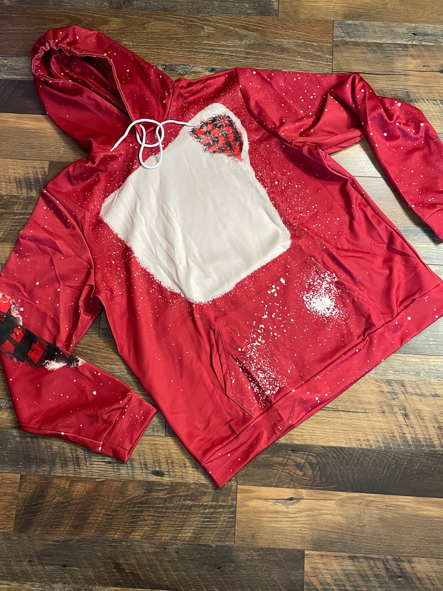 Blank Red Plaid/Snowflake Faux Bleach Hoodie - Limited Edition