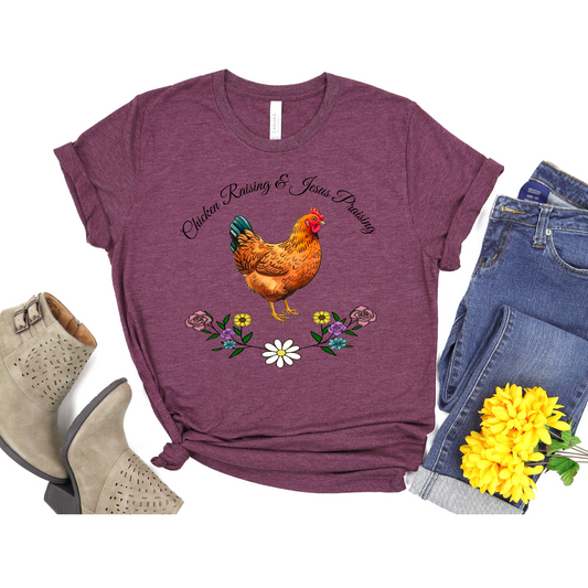 Chicken Raising Jesus Praising SS  Heathered Size 2XL - 5XL T-Shirt