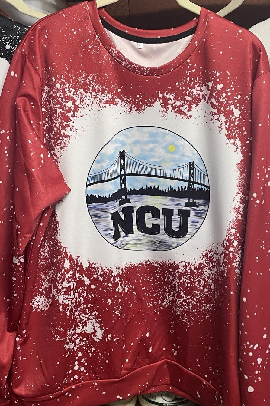 NCU Organization Faux Bleach Spots Long Sleeve Sweatshirt